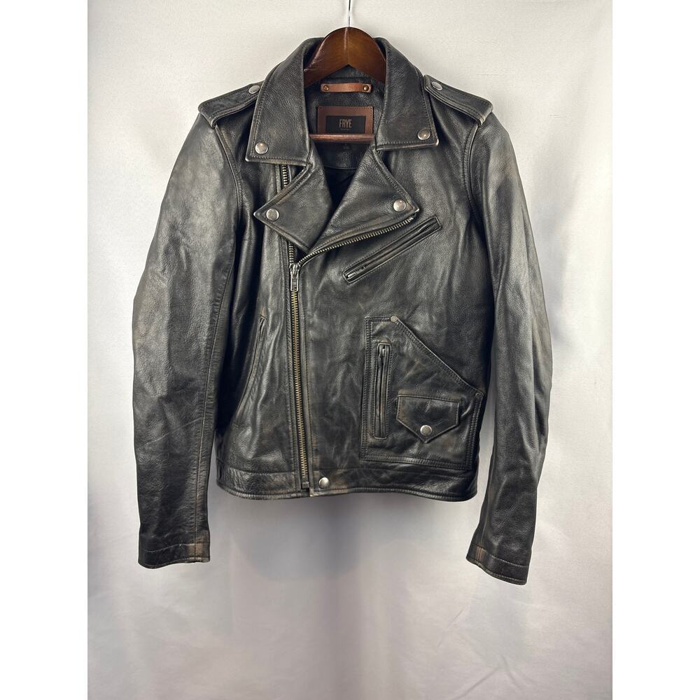 Womenâs Frye Small Black Distressed Leather Motor Jacket